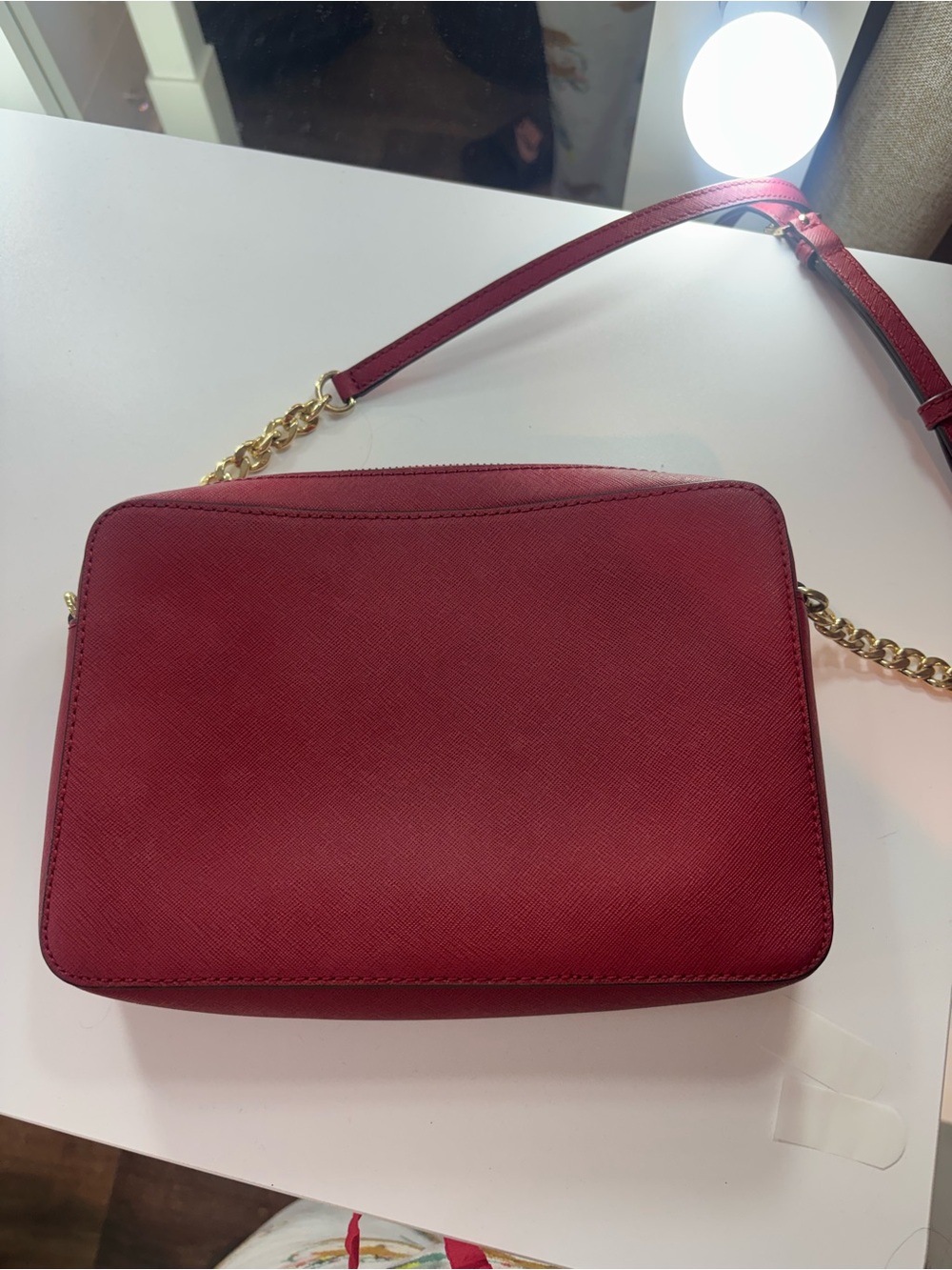 Michael Kors Red Saffiano Crossbody with Gold Chain - Picture 2 of 3